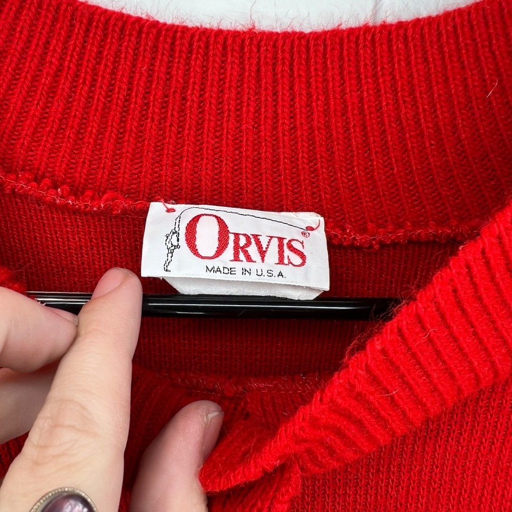 Vintage Orvis Womens Mock Neck Knit Sweater Size L Red Button Accent - Picture 5 of 7